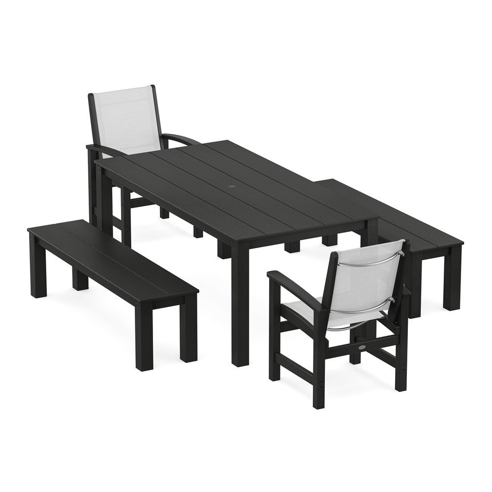 POLYWOOD® - Coastal 5-Piece Parsons Dining Set with Benches - PWS2277