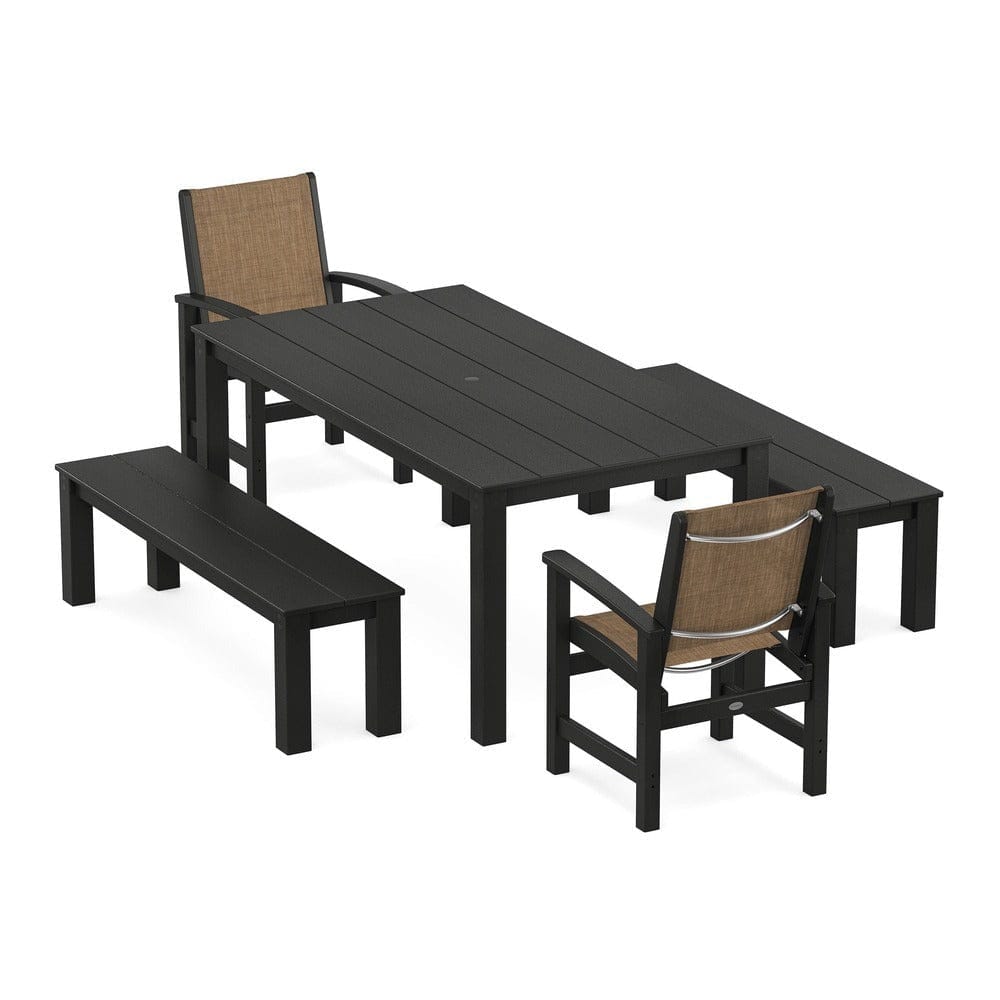 POLYWOOD® - Coastal 5-Piece Parsons Dining Set with Benches - PWS2277