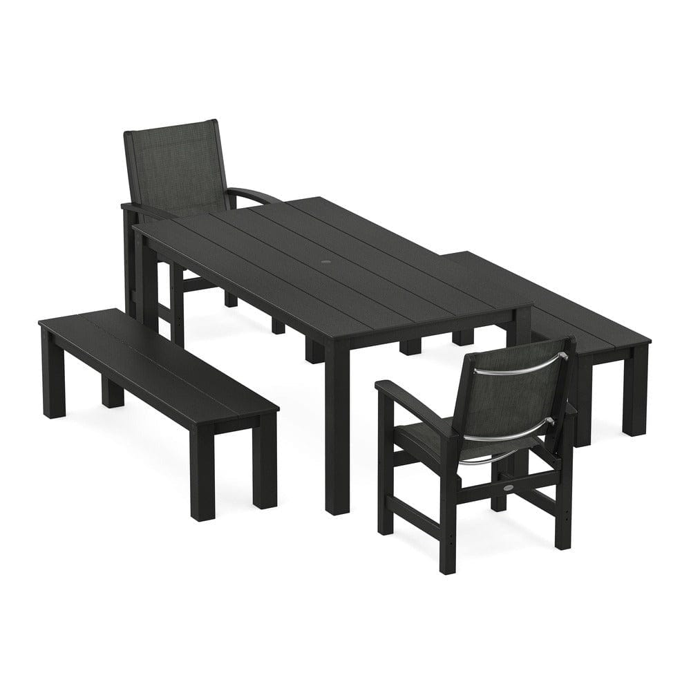 POLYWOOD® - Coastal 5-Piece Parsons Dining Set with Benches - PWS2277