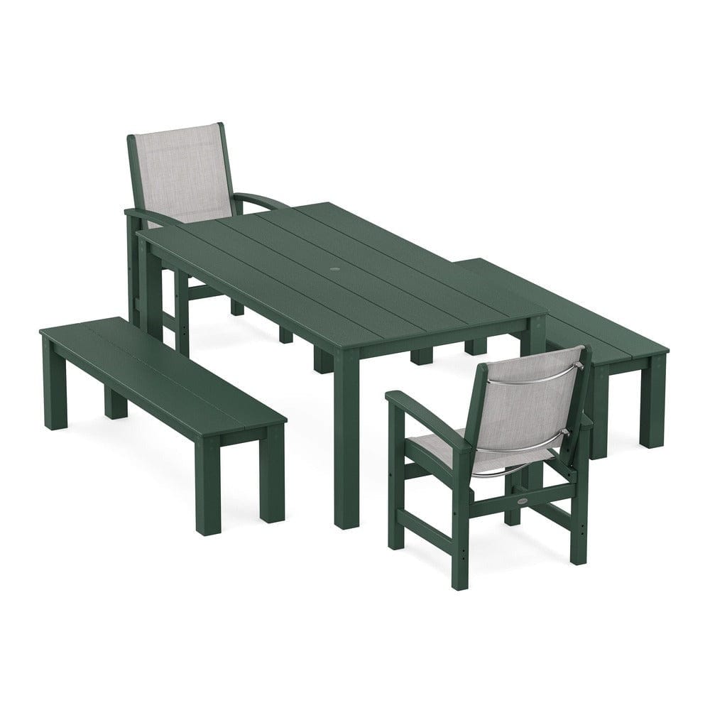 POLYWOOD® - Coastal 5-Piece Parsons Dining Set with Benches - PWS2277 Outdoor Furniture POLYWOOD®