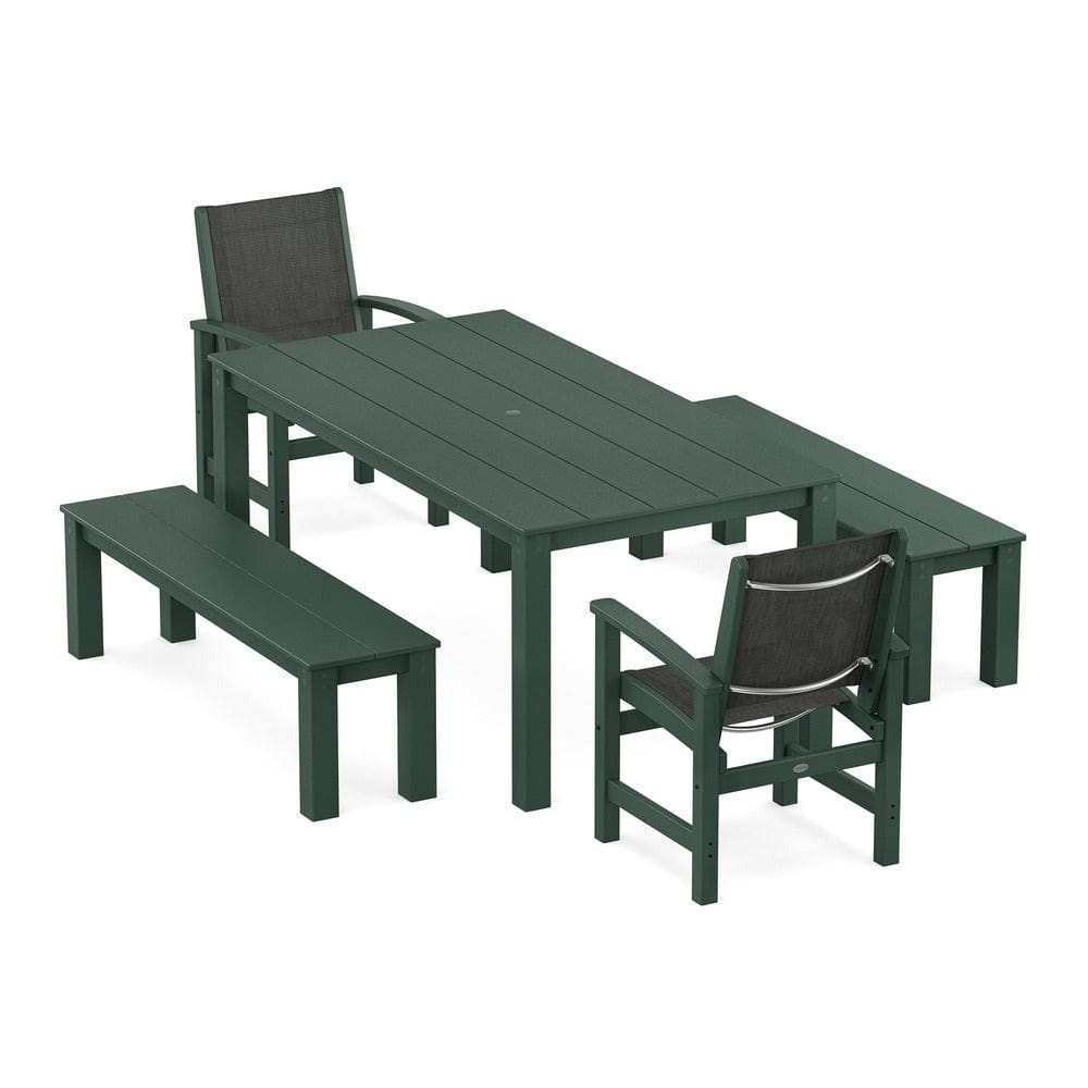 POLYWOOD® - Coastal 5-Piece Parsons Dining Set with Benches - PWS2277 Outdoor Furniture POLYWOOD®