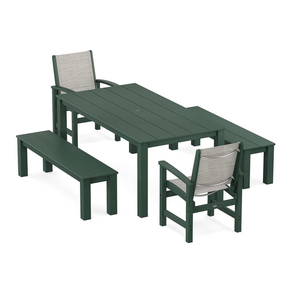 POLYWOOD® - Coastal 5-Piece Parsons Dining Set with Benches - PWS2277 Outdoor Furniture POLYWOOD®