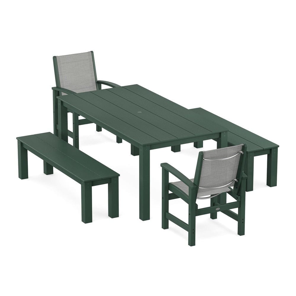 POLYWOOD® - Coastal 5-Piece Parsons Dining Set with Benches - PWS2277 Outdoor Furniture POLYWOOD®