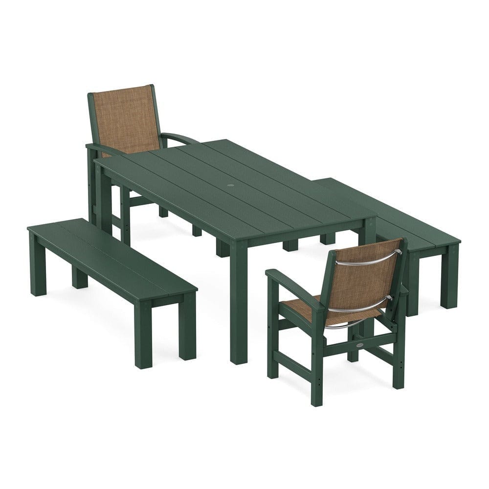 POLYWOOD® - Coastal 5-Piece Parsons Dining Set with Benches - PWS2277