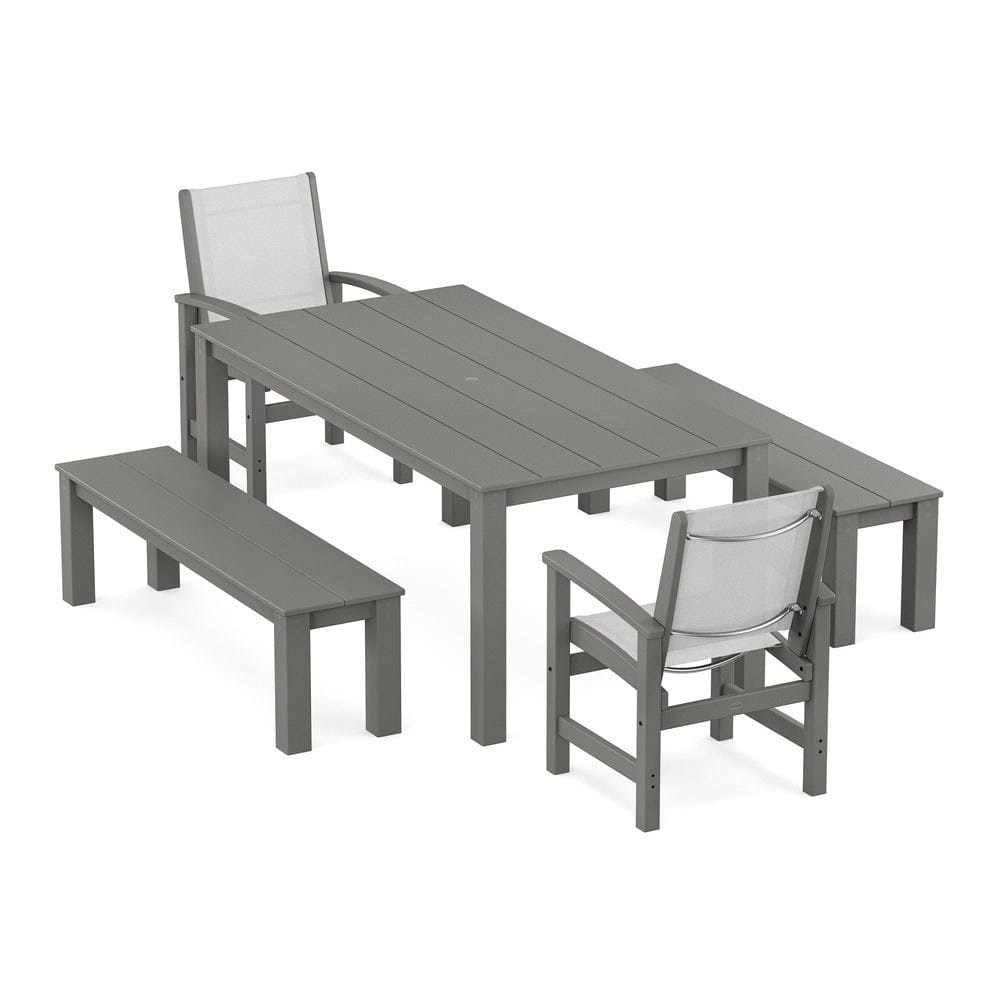 POLYWOOD® - Coastal 5-Piece Parsons Dining Set with Benches - PWS2277 Outdoor Furniture POLYWOOD®