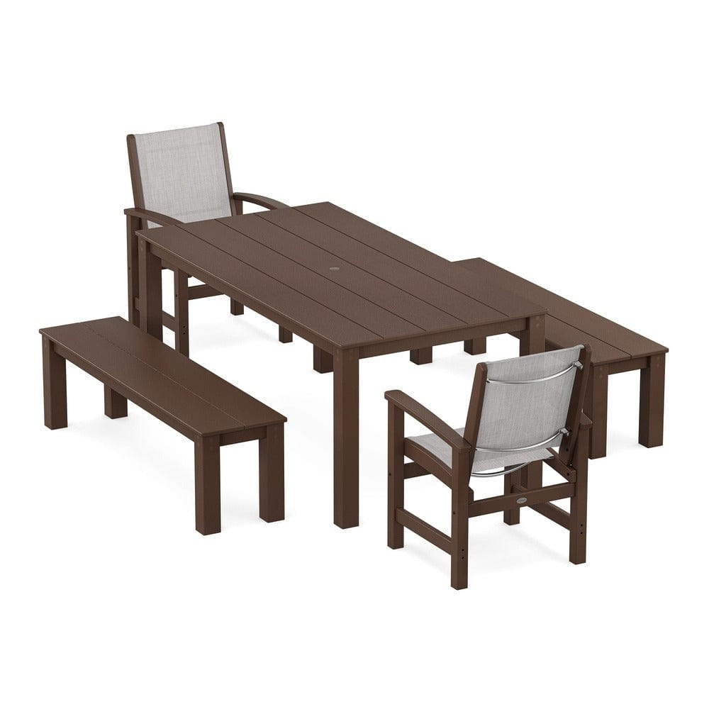 POLYWOOD® - Coastal 5-Piece Parsons Dining Set with Benches - PWS2277