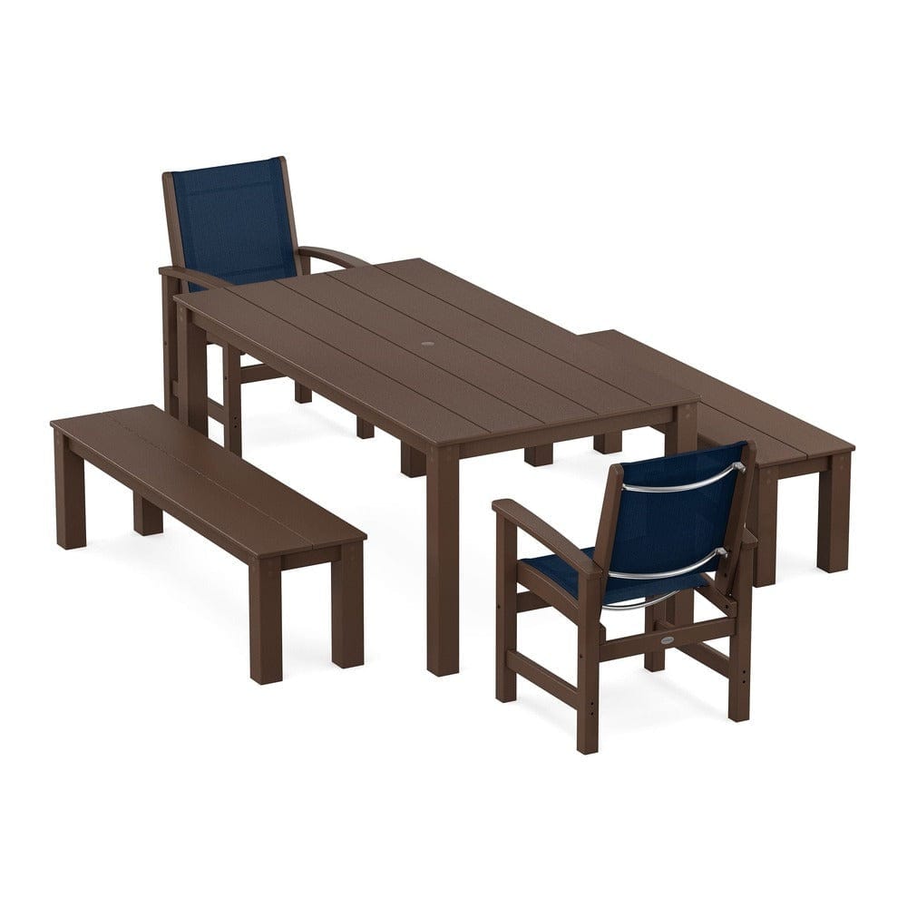 POLYWOOD® - Coastal 5-Piece Parsons Dining Set with Benches - PWS2277 Outdoor Furniture POLYWOOD®