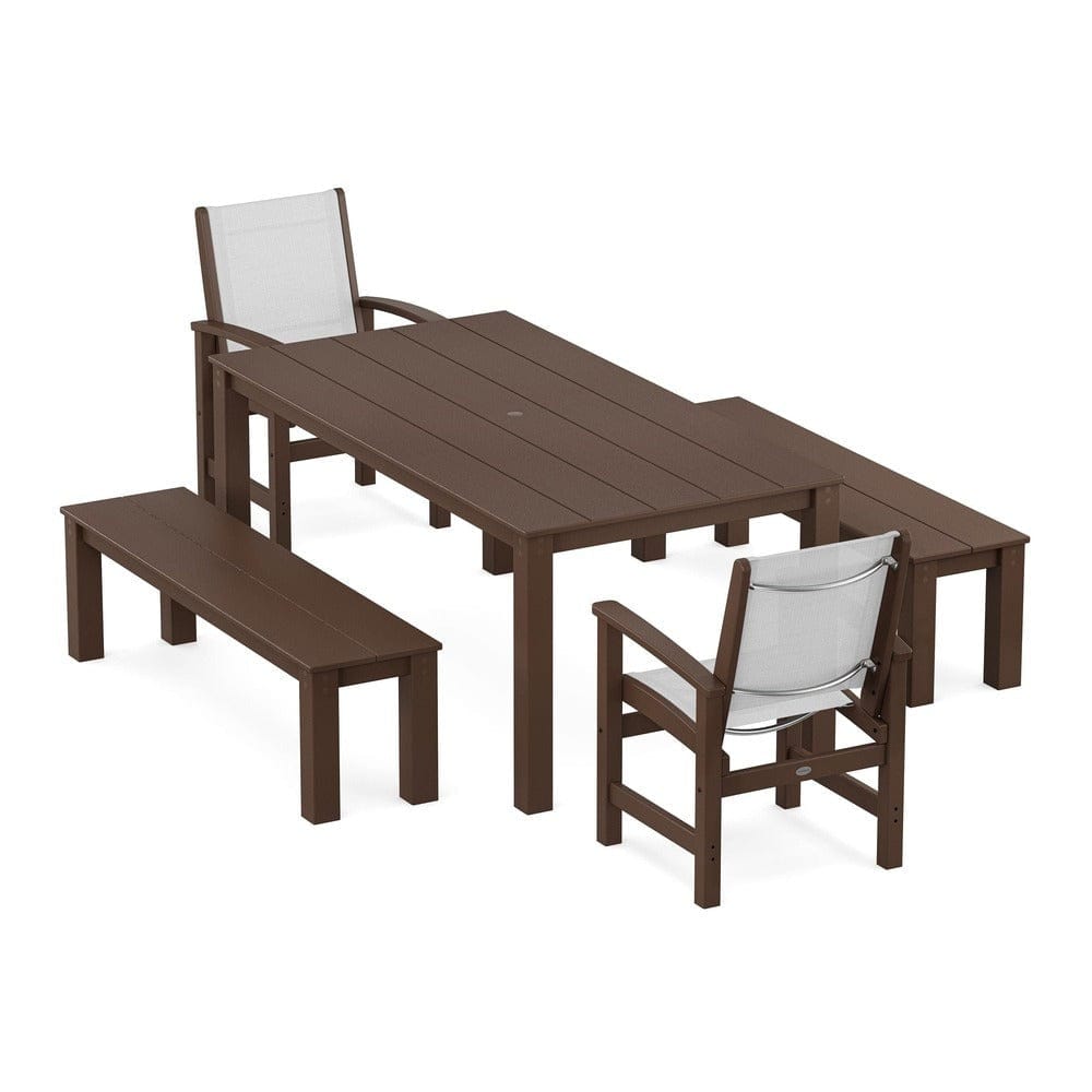 POLYWOOD® - Coastal 5-Piece Parsons Dining Set with Benches - PWS2277 Outdoor Furniture POLYWOOD®