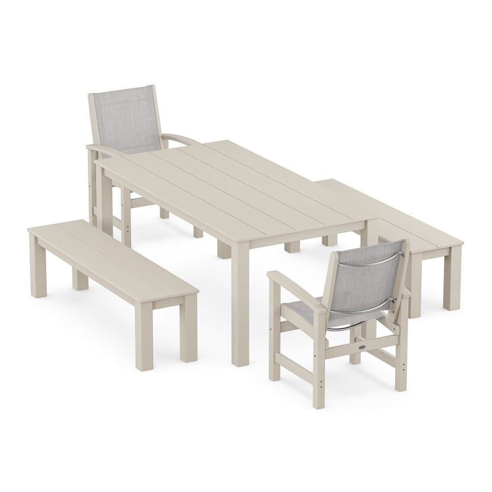 POLYWOOD® - Coastal 5-Piece Parsons Dining Set with Benches - PWS2277 Outdoor Furniture POLYWOOD®