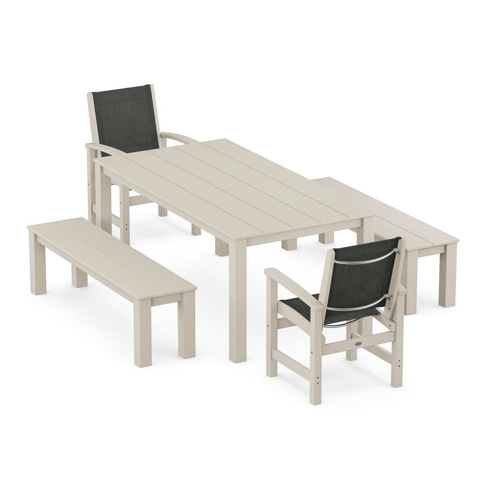 POLYWOOD® - Coastal 5-Piece Parsons Dining Set with Benches - PWS2277