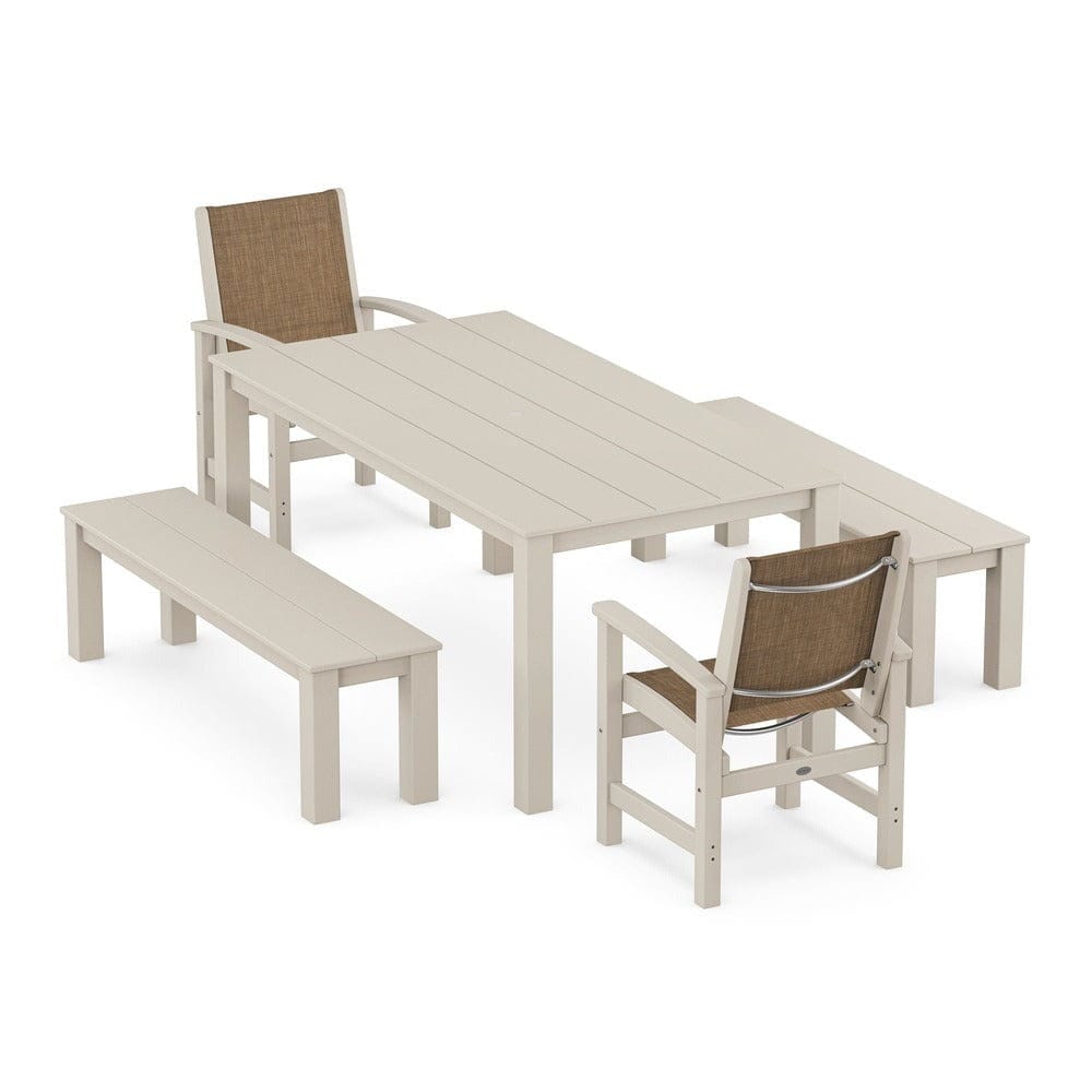 POLYWOOD® - Coastal 5-Piece Parsons Dining Set with Benches - PWS2277