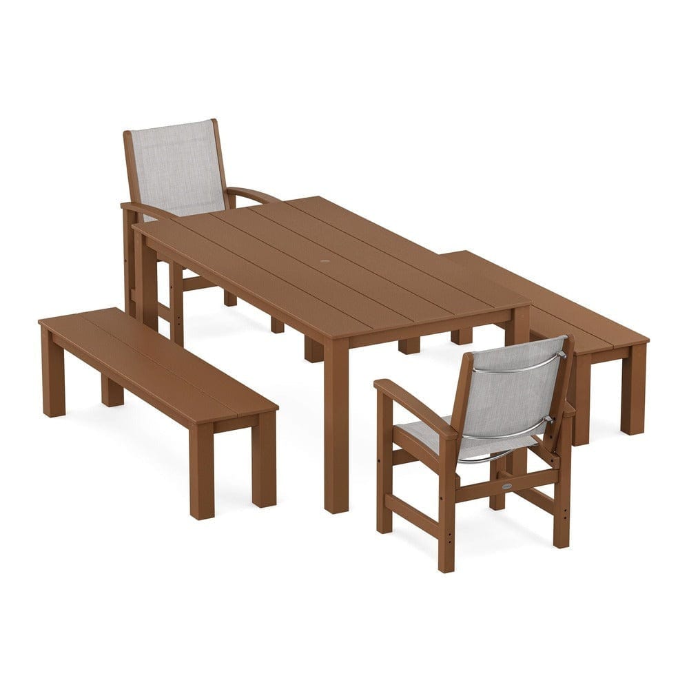 POLYWOOD® - Coastal 5-Piece Parsons Dining Set with Benches - PWS2277 Outdoor Furniture POLYWOOD®
