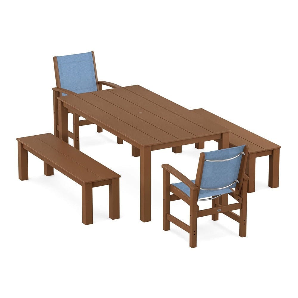 POLYWOOD® - Coastal 5-Piece Parsons Dining Set with Benches - PWS2277 Outdoor Furniture POLYWOOD®