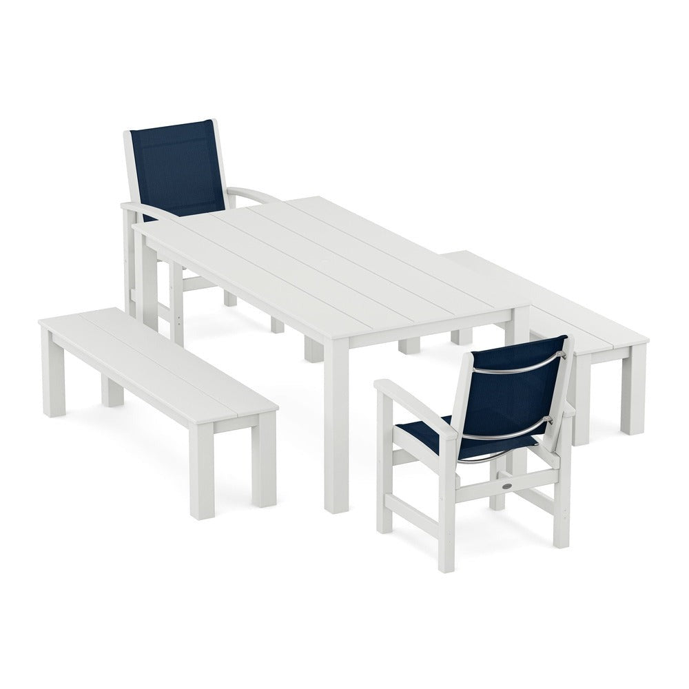 POLYWOOD® - Coastal 5-Piece Parsons Dining Set with Benches - PWS2277