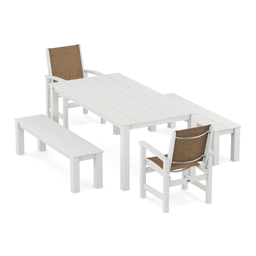 POLYWOOD® - Coastal 5-Piece Parsons Dining Set with Benches - PWS2277 Outdoor Furniture POLYWOOD®
