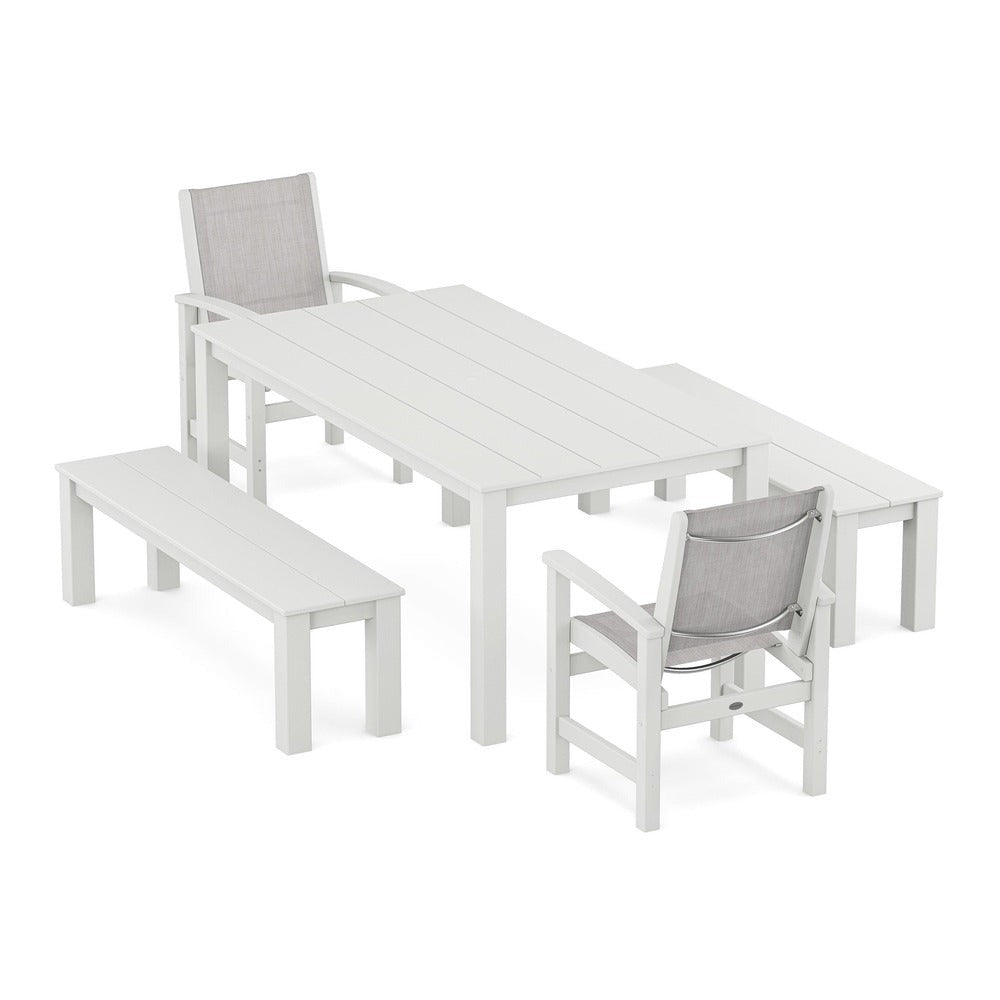POLYWOOD® - Coastal 5-Piece Parsons Dining Set with Benches - PWS2277