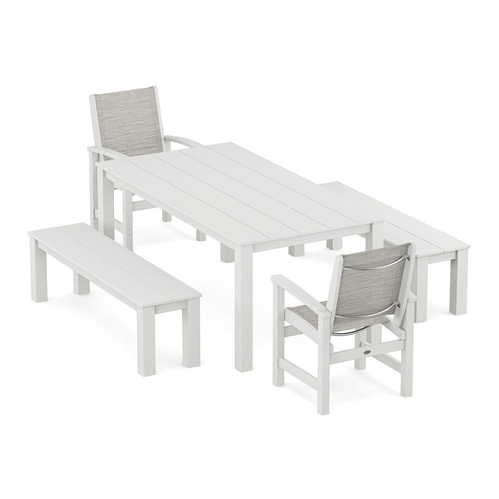 POLYWOOD® - Coastal 5-Piece Parsons Dining Set with Benches - PWS2277