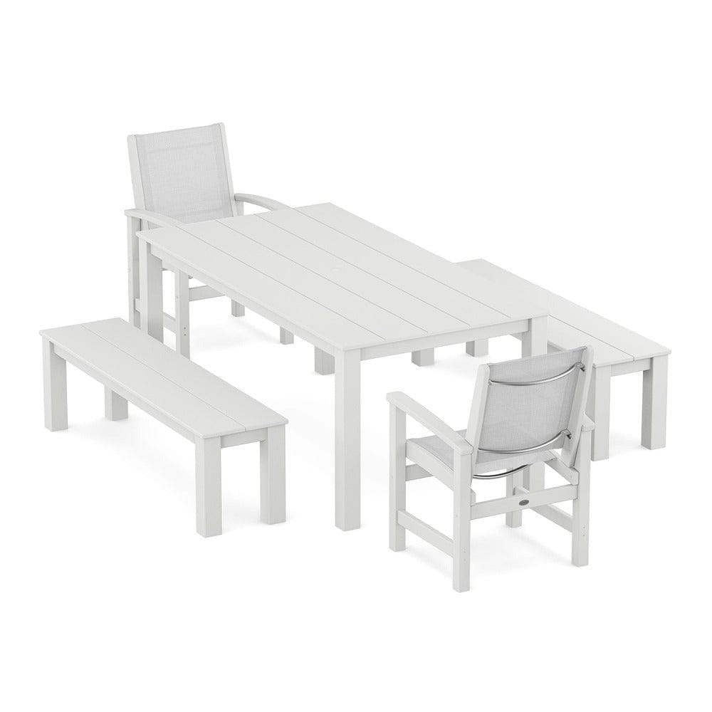 POLYWOOD® - Coastal 5-Piece Parsons Dining Set with Benches - PWS2277 Outdoor Furniture POLYWOOD®