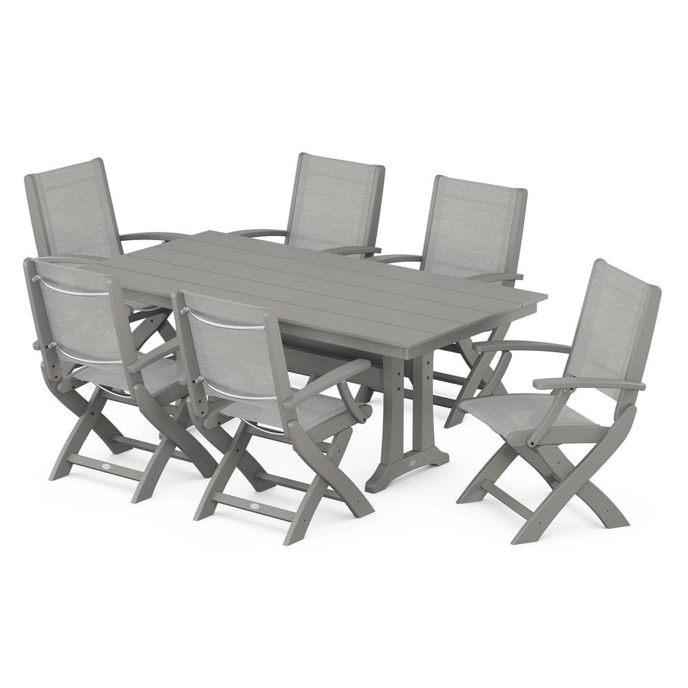POLYWOOD® - Coastal Folding Arm Chair 7-Piece Farmhouse Dining Set with Trestle Legs - PWS292 Outdoor Furniture POLYWOOD®