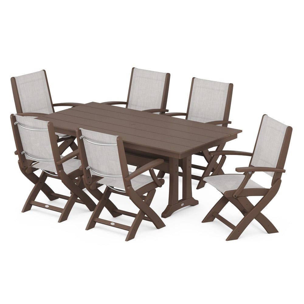 POLYWOOD® - Coastal Folding Arm Chair 7-Piece Farmhouse Dining Set with Trestle Legs - PWS292