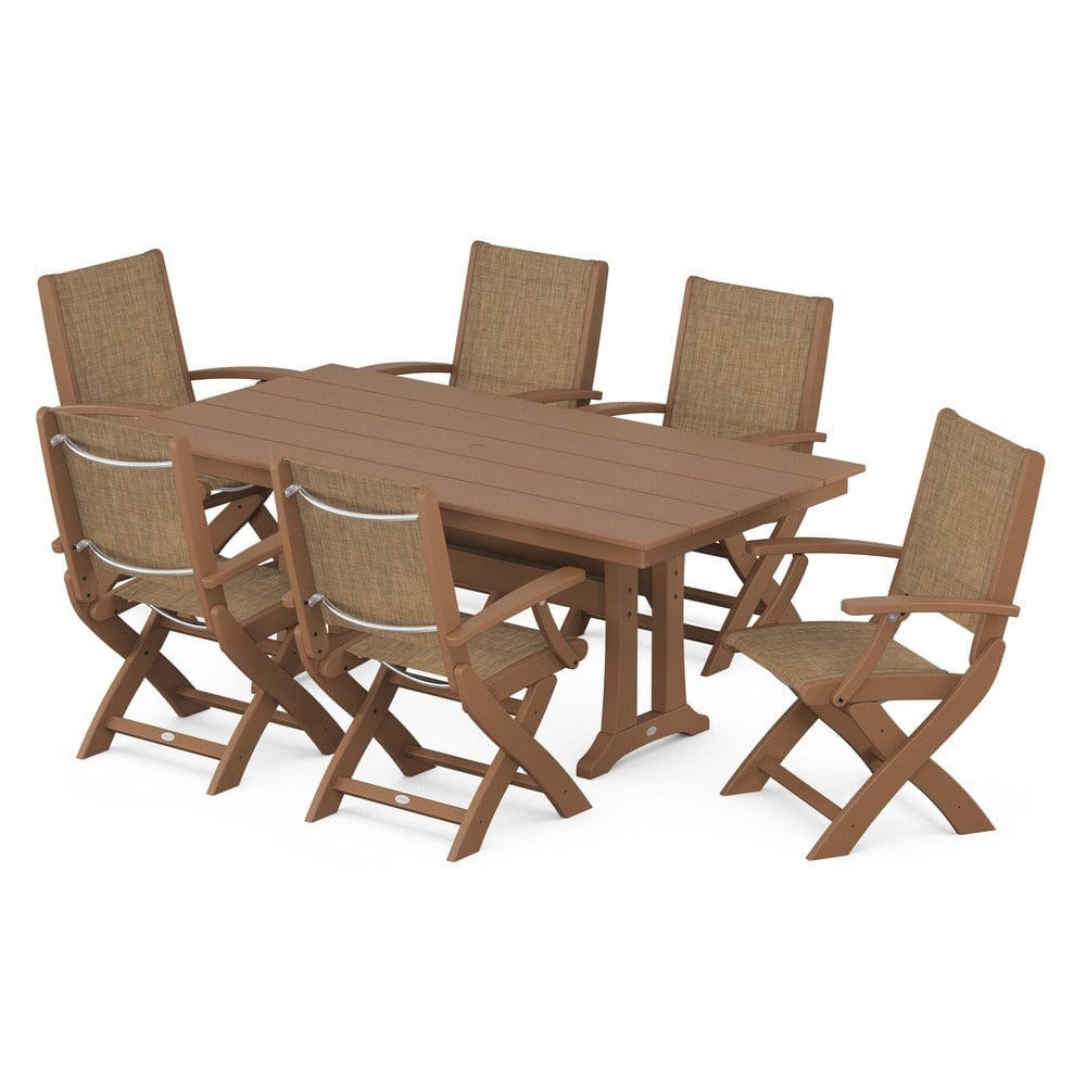 POLYWOOD® - Coastal Folding Arm Chair 7-Piece Farmhouse Dining Set with Trestle Legs - PWS292 Outdoor Furniture POLYWOOD®