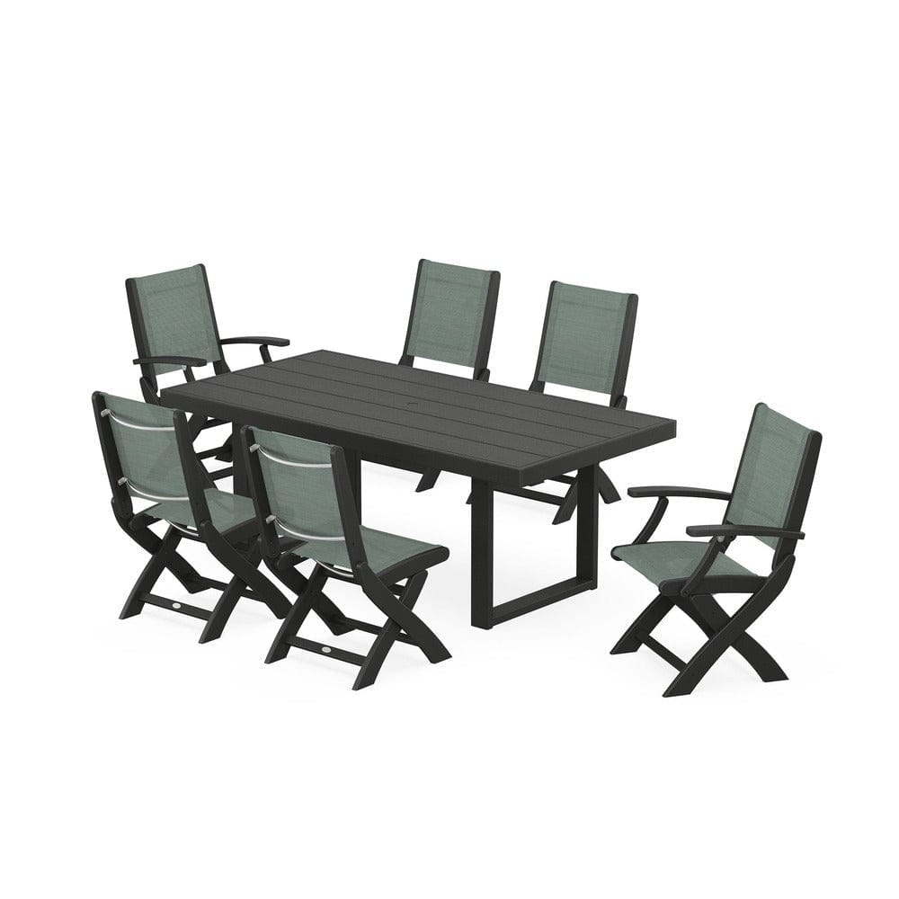 POLYWOOD® - Coastal Folding Chair 7-Piece Dining Set with Trestle Legs - PWS871 Outdoor Furniture POLYWOOD®