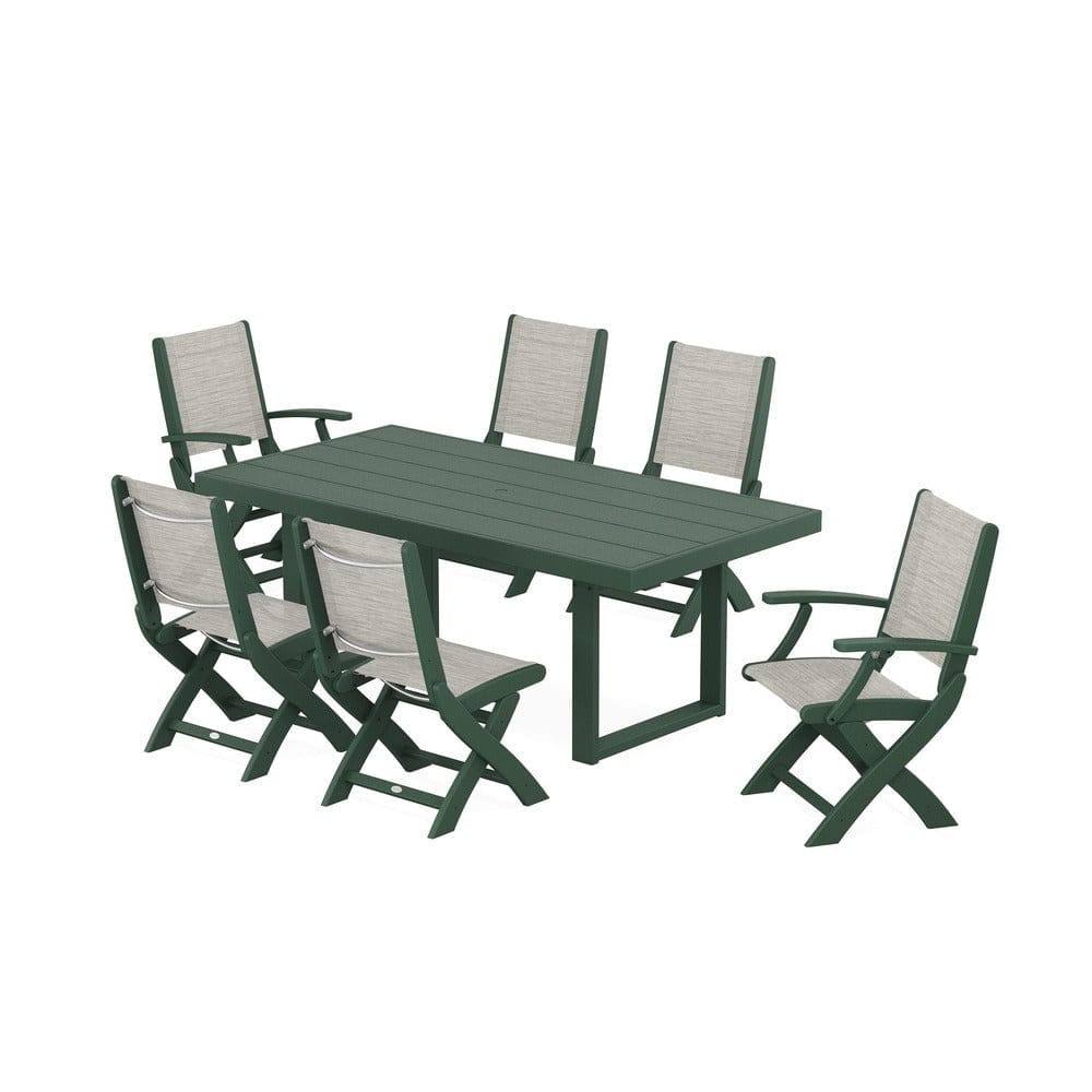 POLYWOOD® - Coastal Folding Chair 7-Piece Dining Set with Trestle Legs - PWS871