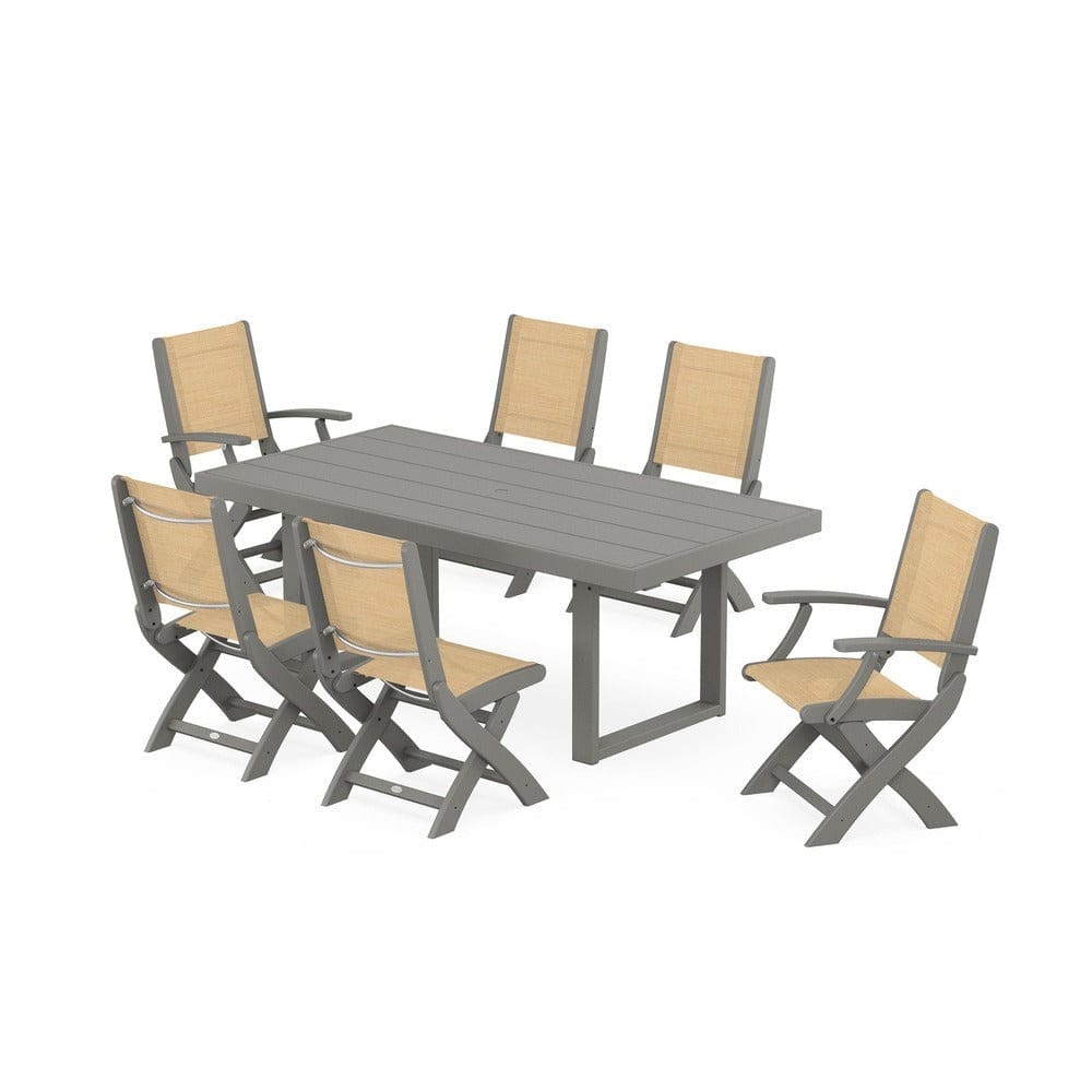 POLYWOOD® - Coastal Folding Chair 7-Piece Dining Set with Trestle Legs - PWS871 Outdoor Furniture POLYWOOD®