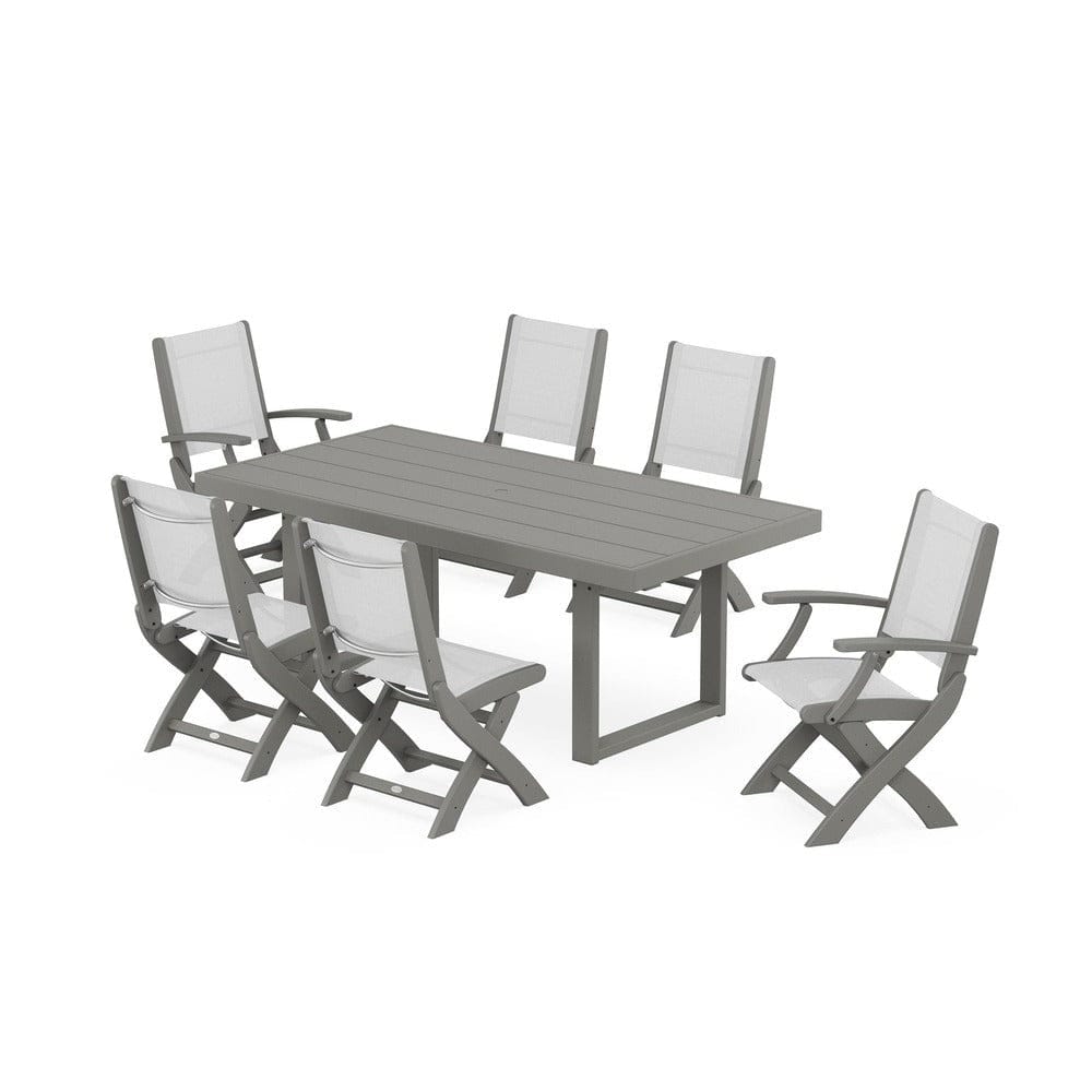 POLYWOOD® - Coastal Folding Chair 7-Piece Dining Set with Trestle Legs - PWS871