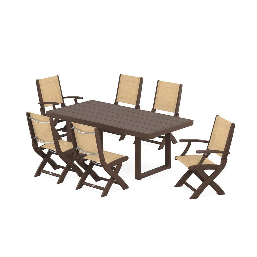 POLYWOOD® - Coastal Folding Chair 7-Piece Dining Set with Trestle Legs - PWS871