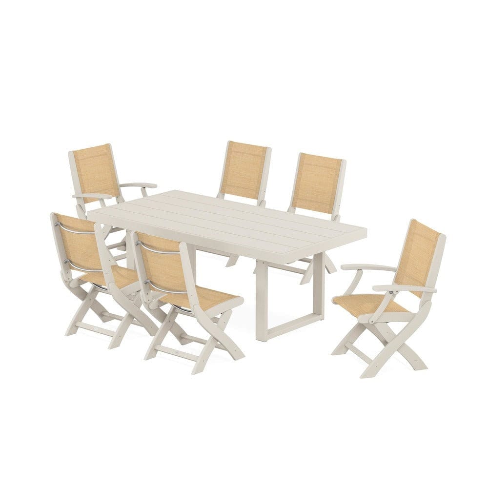 POLYWOOD® - Coastal Folding Chair 7-Piece Dining Set with Trestle Legs - PWS871