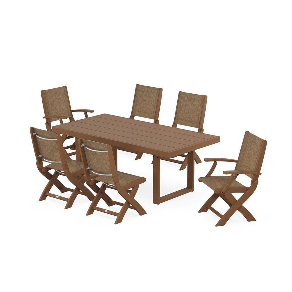 POLYWOOD® - Coastal Folding Chair 7-Piece Dining Set with Trestle Legs - PWS871 Outdoor Furniture POLYWOOD®