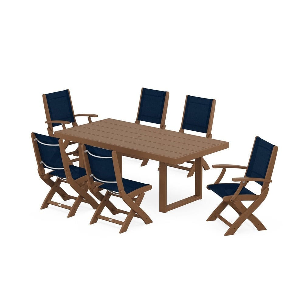 POLYWOOD® - Coastal Folding Chair 7-Piece Dining Set with Trestle Legs - PWS871