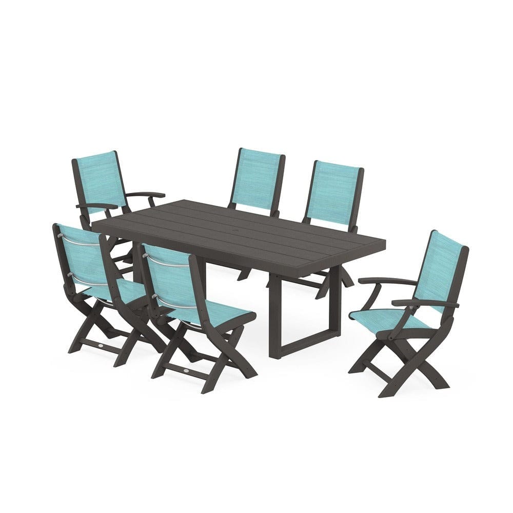 POLYWOOD® - Coastal Folding Chair 7-Piece Dining Set with Trestle Legs - PWS871 Outdoor Furniture POLYWOOD®