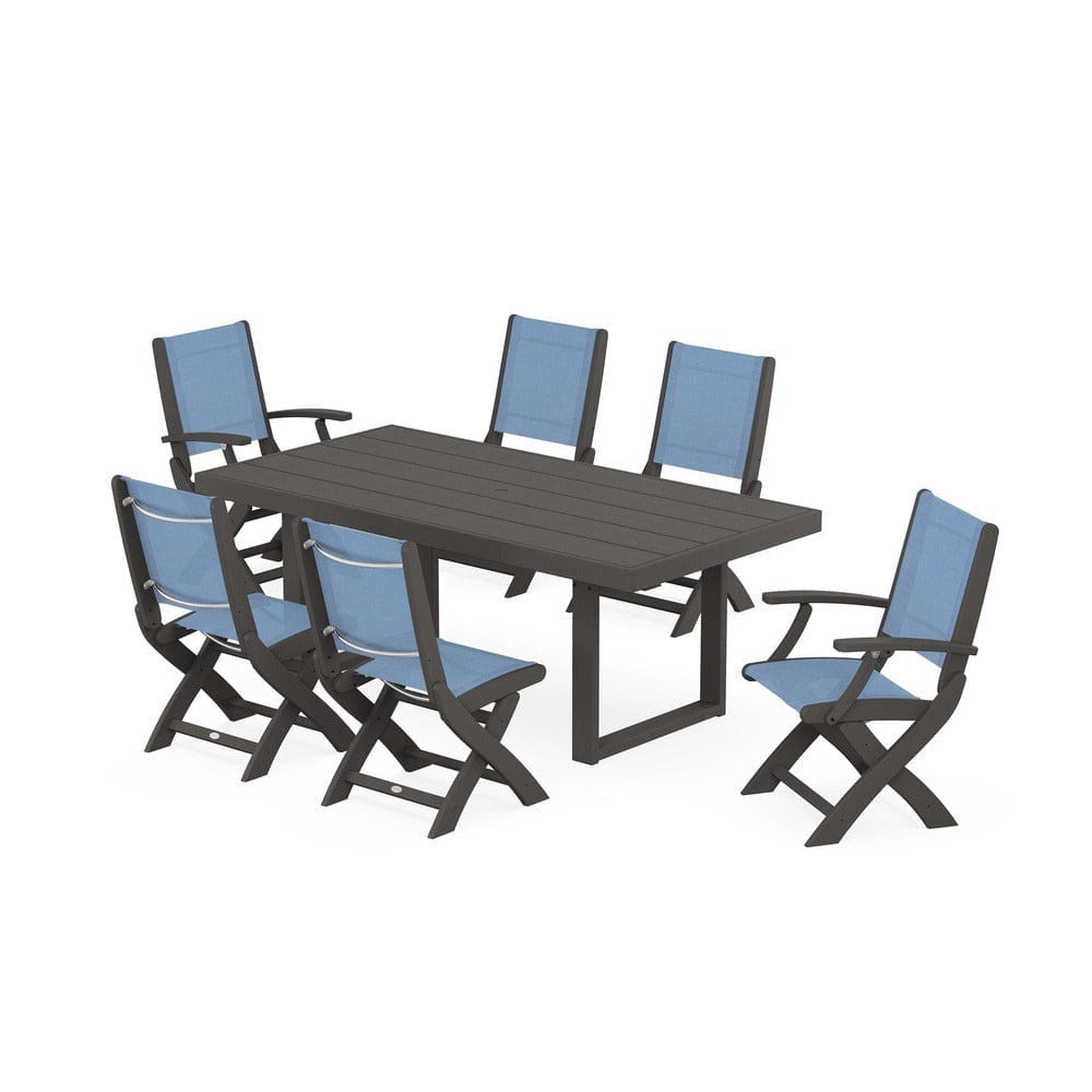POLYWOOD® - Coastal Folding Chair 7-Piece Dining Set with Trestle Legs - PWS871