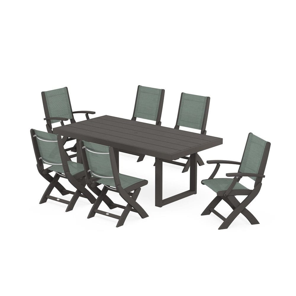 POLYWOOD® - Coastal Folding Chair 7-Piece Dining Set with Trestle Legs - PWS871