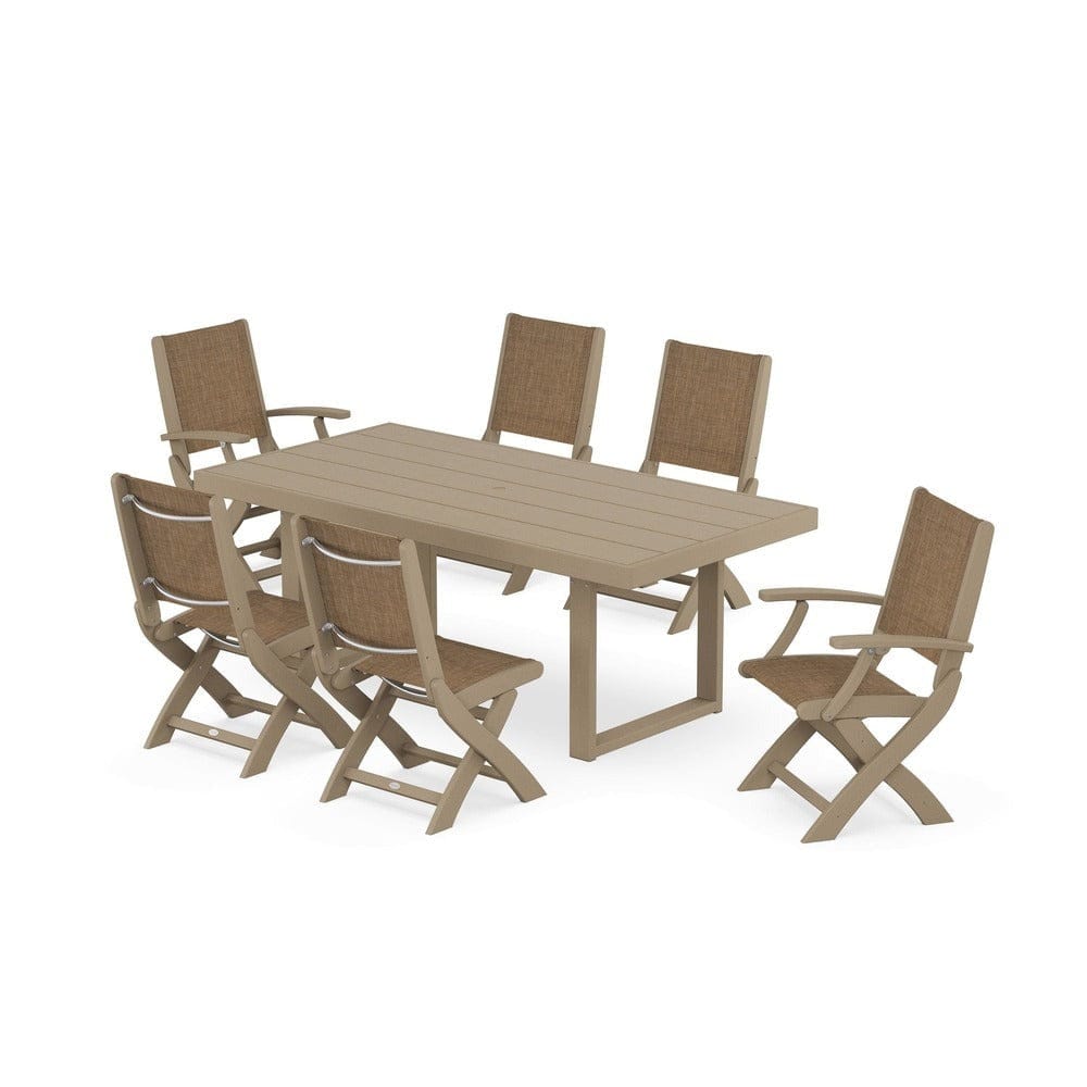POLYWOOD® - Coastal Folding Chair 7-Piece Dining Set with Trestle Legs - PWS871