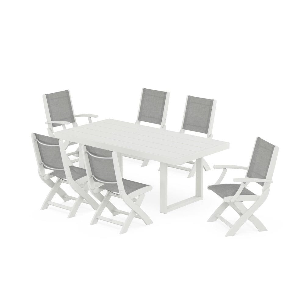 POLYWOOD® - Coastal Folding Chair 7-Piece Dining Set with Trestle Legs - PWS871