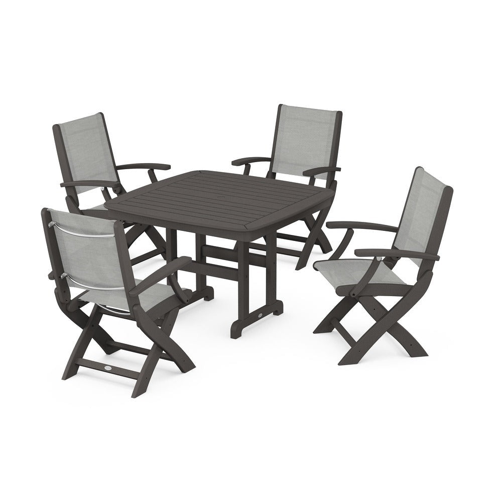 POLYWOOD® - Coastal Folding Chair 5-Piece Dining Set - PWS915