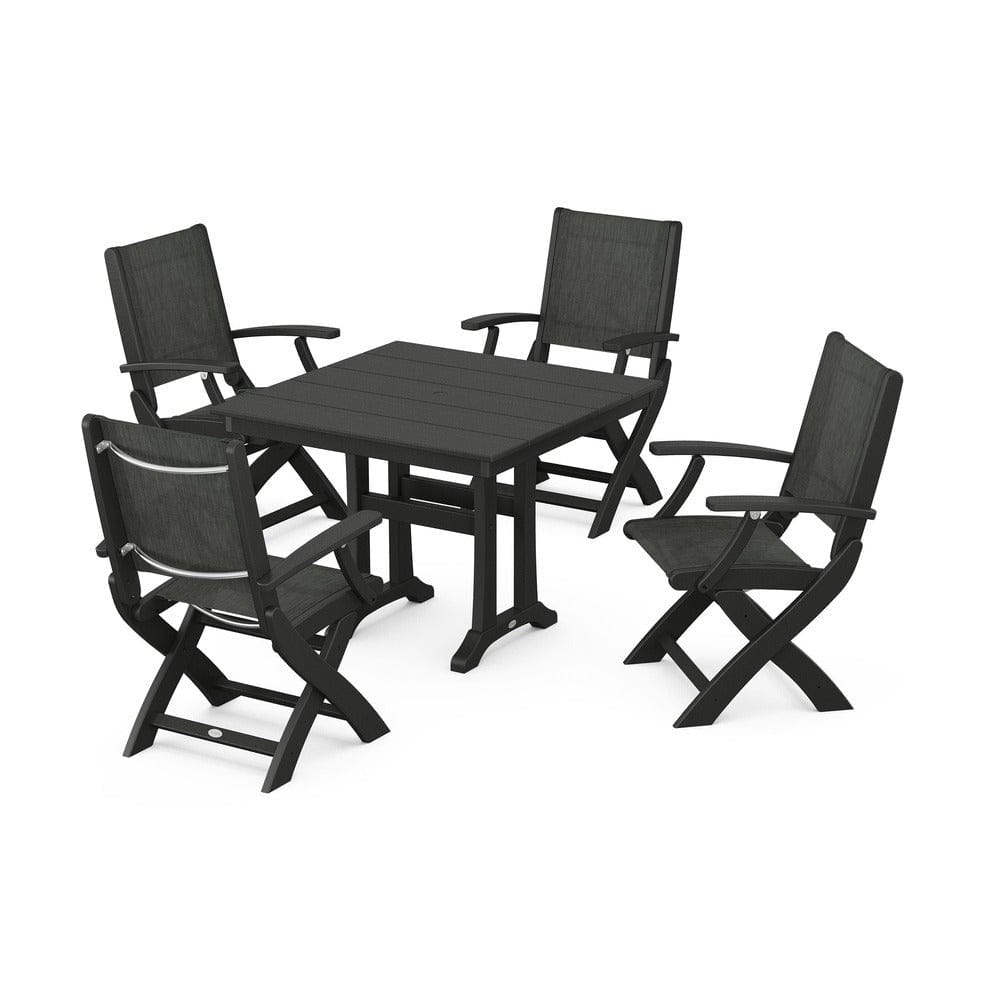 POLYWOOD® - Coastal Folding Chair 5-Piece Farmhouse Dining Set With Trestle Legs - PWS945
