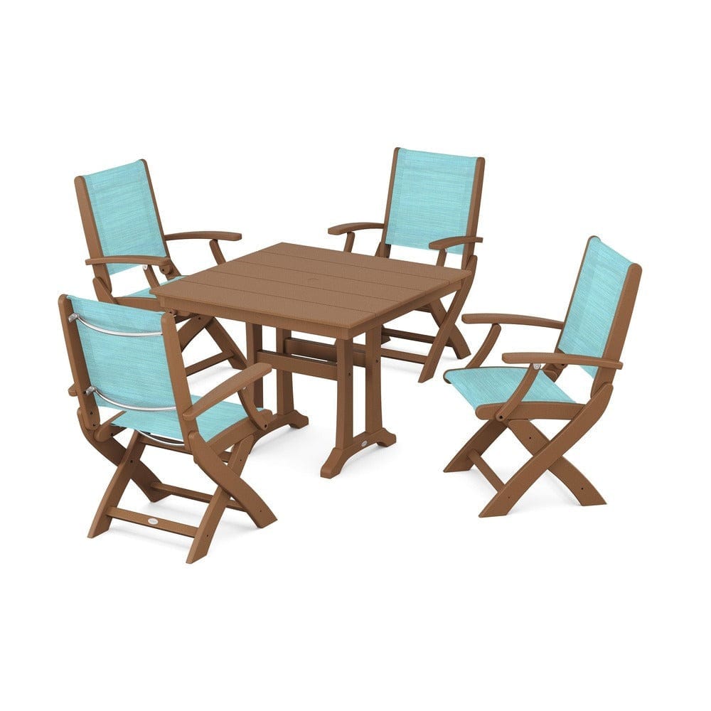 POLYWOOD® - Coastal Folding Chair 5-Piece Farmhouse Dining Set With Trestle Legs - PWS945