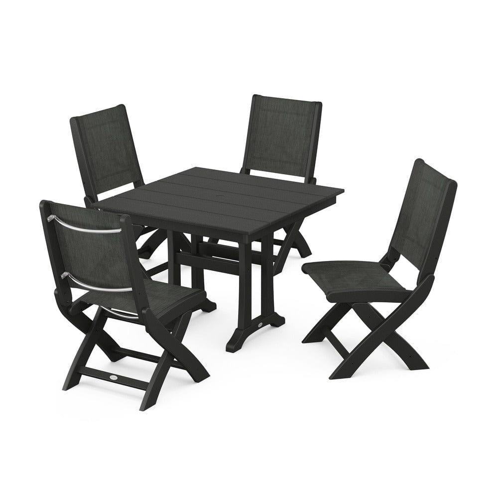 POLYWOOD® - Coastal Folding Side Chair 5-Piece Farmhouse Dining Set With Trestle Legs - PWS946