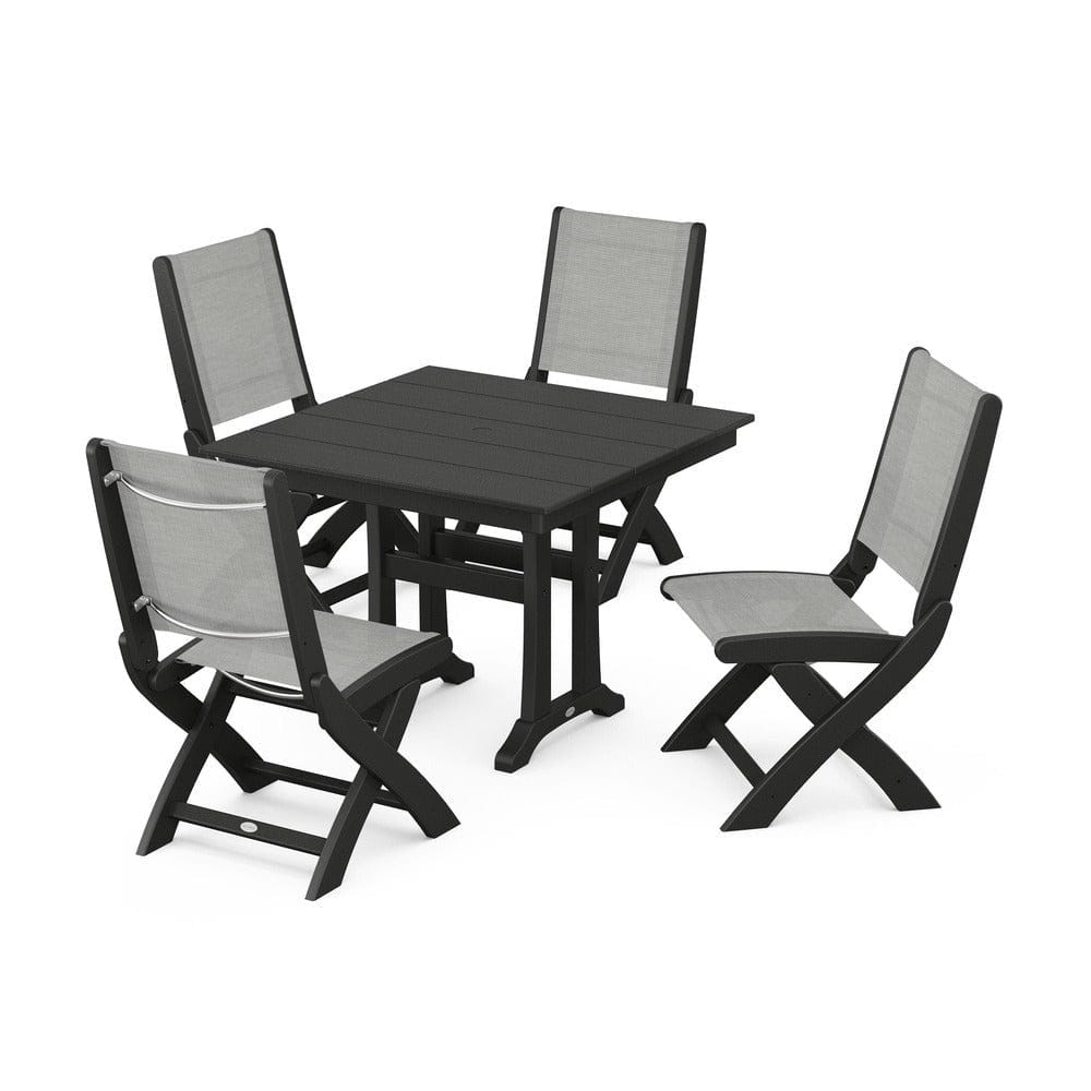 POLYWOOD® - Coastal Folding Side Chair 5-Piece Farmhouse Dining Set With Trestle Legs - PWS946