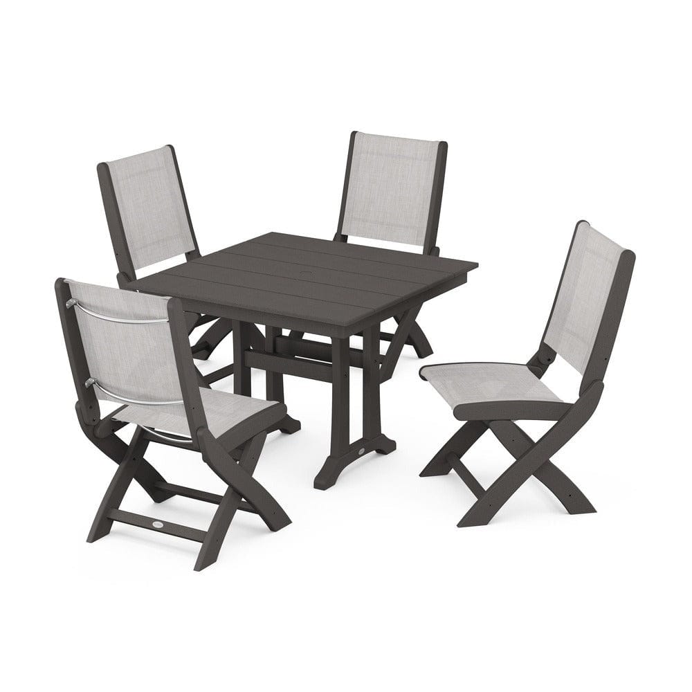 POLYWOOD® - Coastal Folding Side Chair 5-Piece Farmhouse Dining Set With Trestle Legs - PWS946