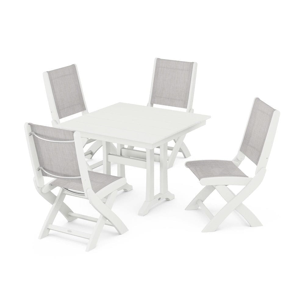POLYWOOD® - Coastal Folding Side Chair 5-Piece Farmhouse Dining Set With Trestle Legs - PWS946