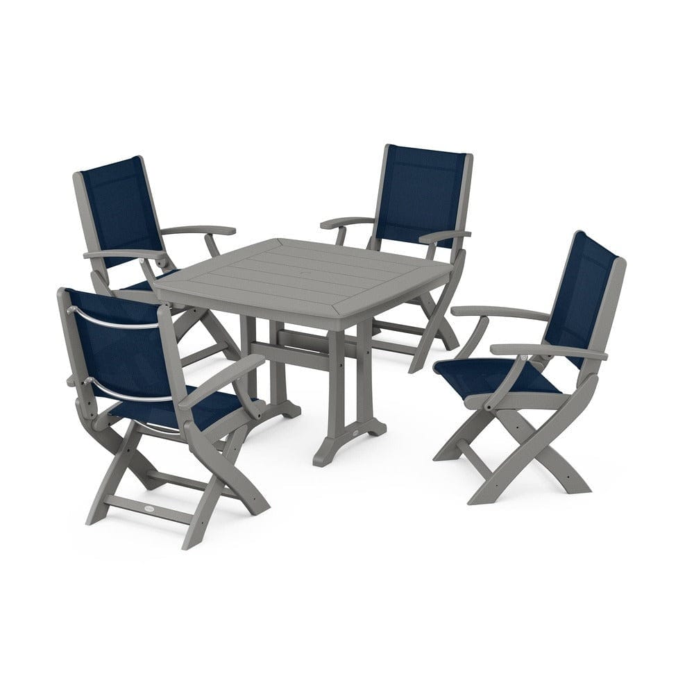 POLYWOOD® - Coastal Folding Chair 5-Piece Dining Set with Trestle Legs - PWS967