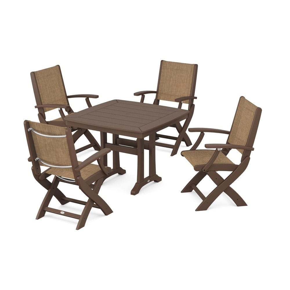 POLYWOOD® - Coastal Folding Chair 5-Piece Dining Set with Trestle Legs - PWS967