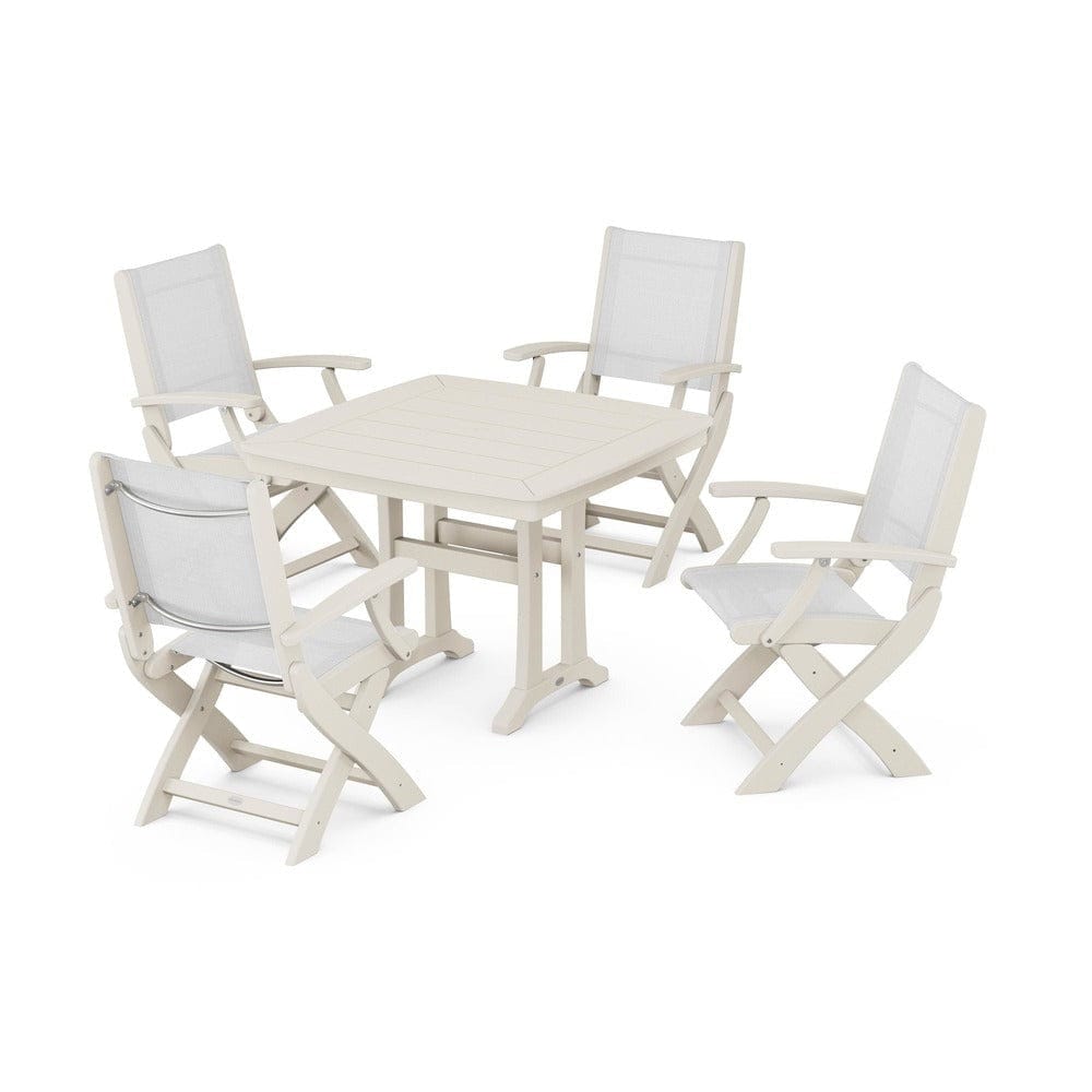 POLYWOOD® - Coastal Folding Chair 5-Piece Dining Set with Trestle Legs - PWS967