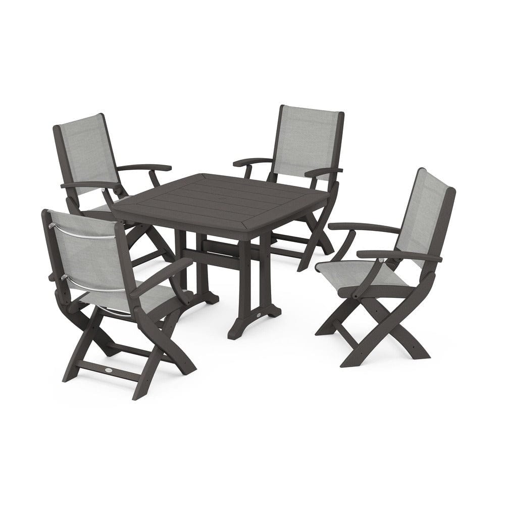 POLYWOOD® - Coastal Folding Chair 5-Piece Dining Set with Trestle Legs - PWS967