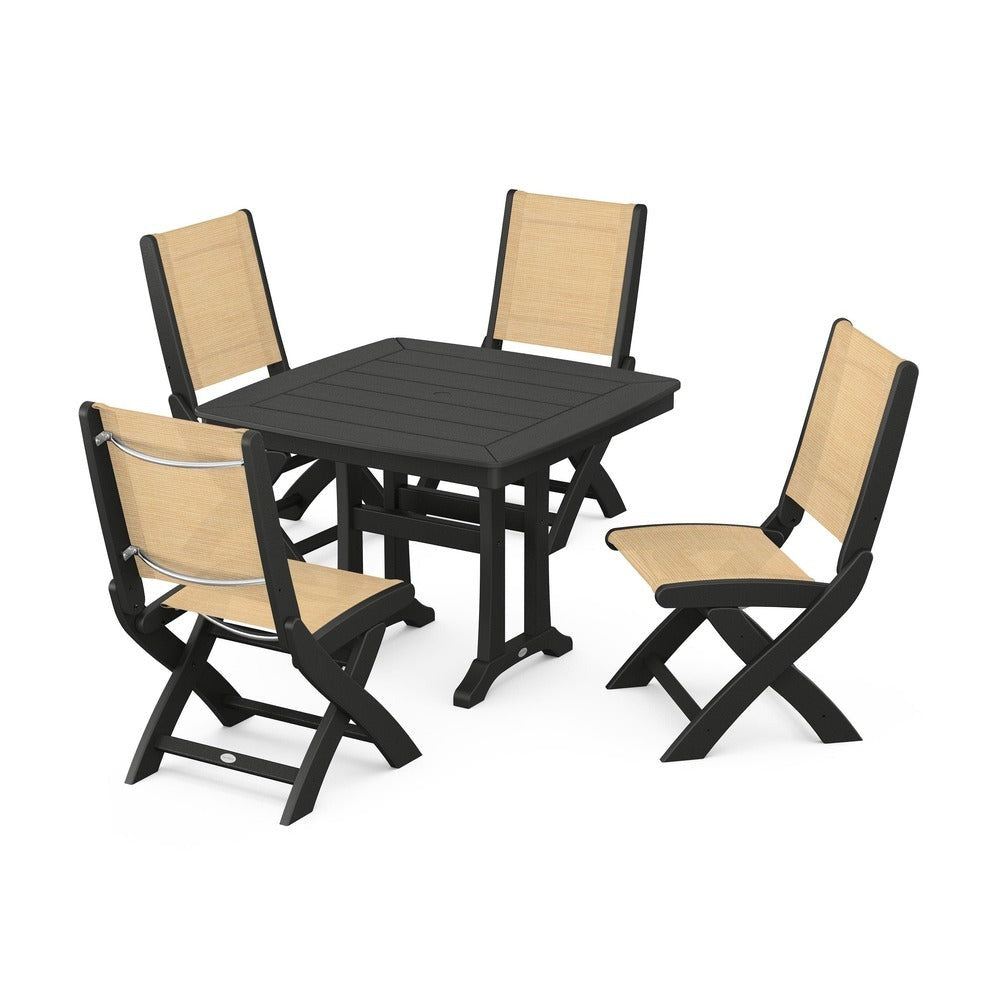 POLYWOOD® - Coastal Folding Side Chair 5-Piece Dining Set with Trestle Legs - PWS968
